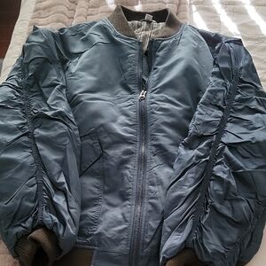 Topshop Blue and Brown Bomber Jacket